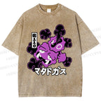 Unisex Japanese Anime Gastly Printed Washed Tee