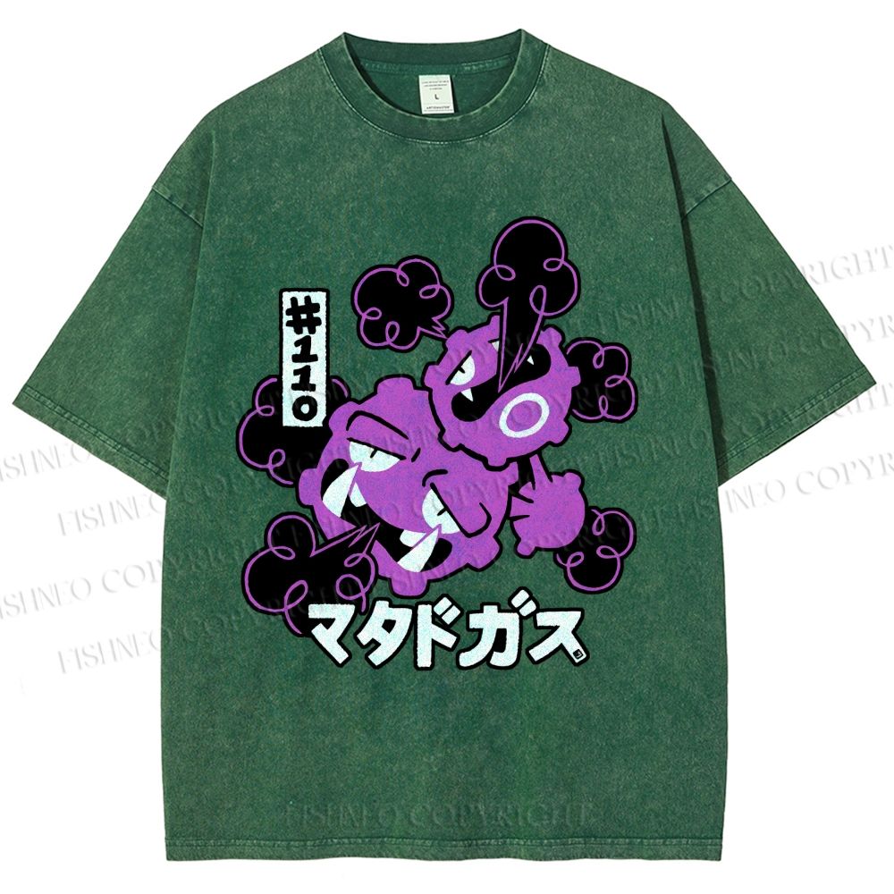 Unisex Japanese Anime Gastly Printed Washed Tee