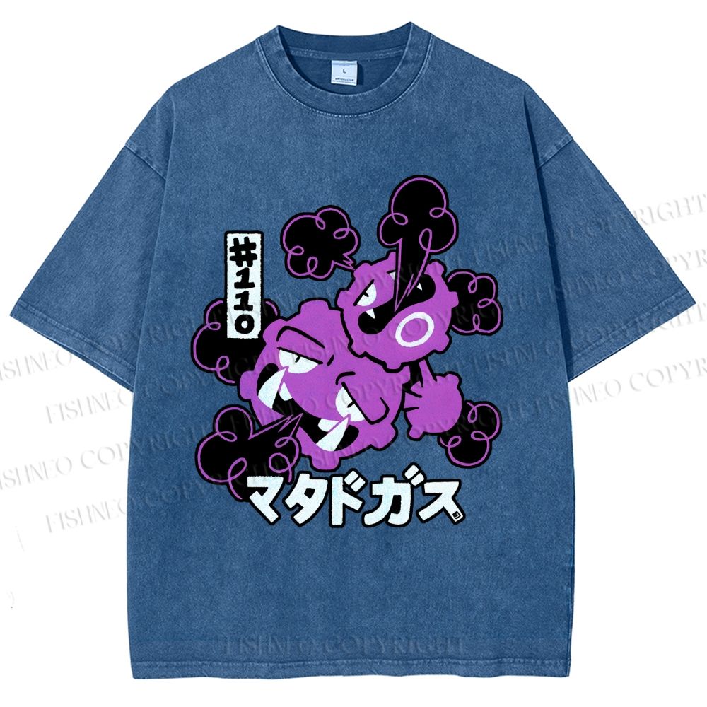 Unisex Japanese Anime Gastly Printed Washed Tee