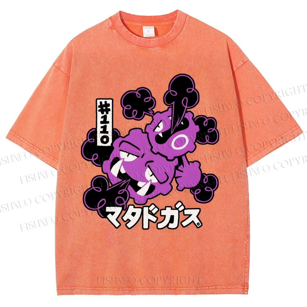 Unisex Japanese Anime Gastly Printed Washed Tee