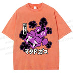 Unisex Japanese Anime Gastly Printed Washed Tee