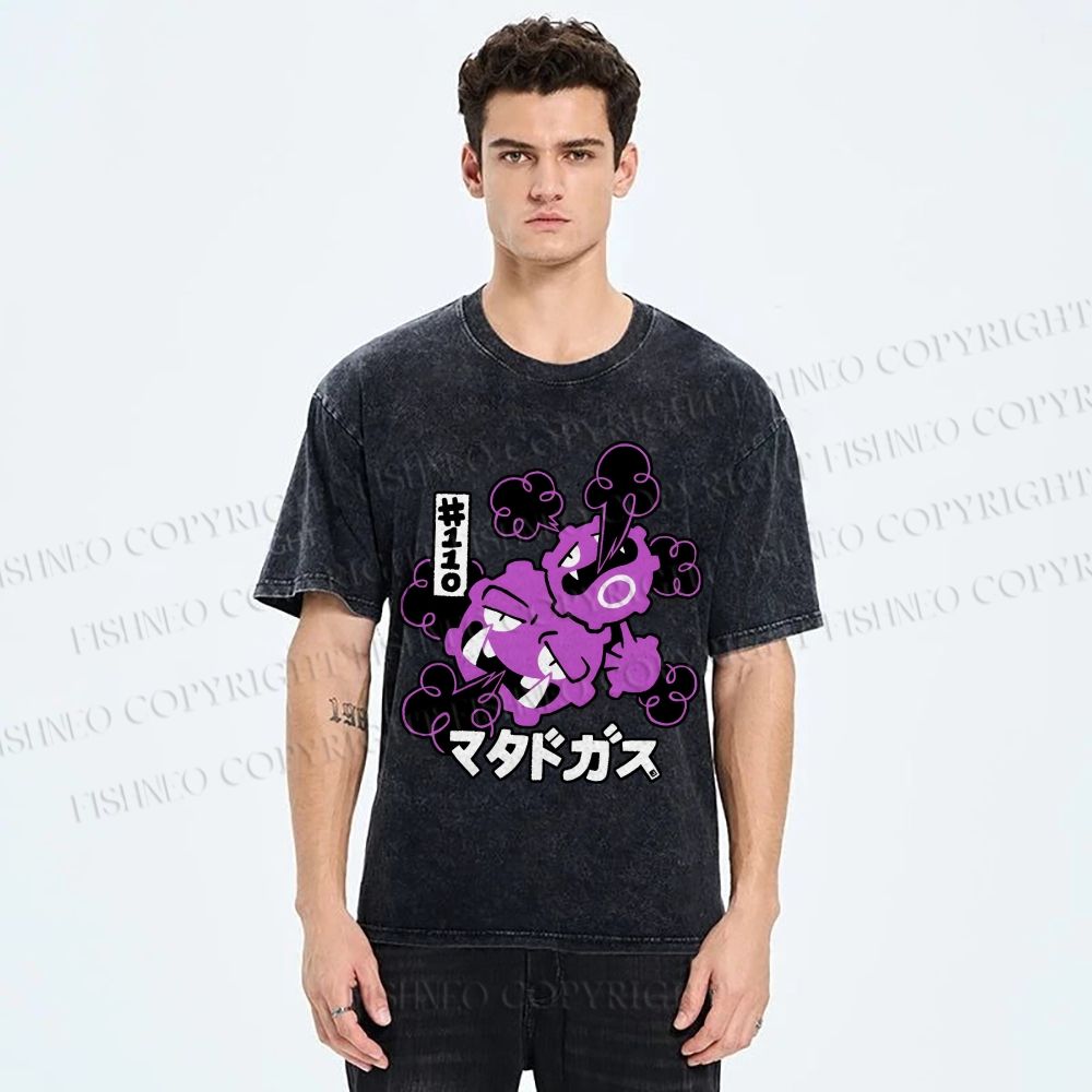 Unisex Japanese Anime Gastly Printed Washed Tee