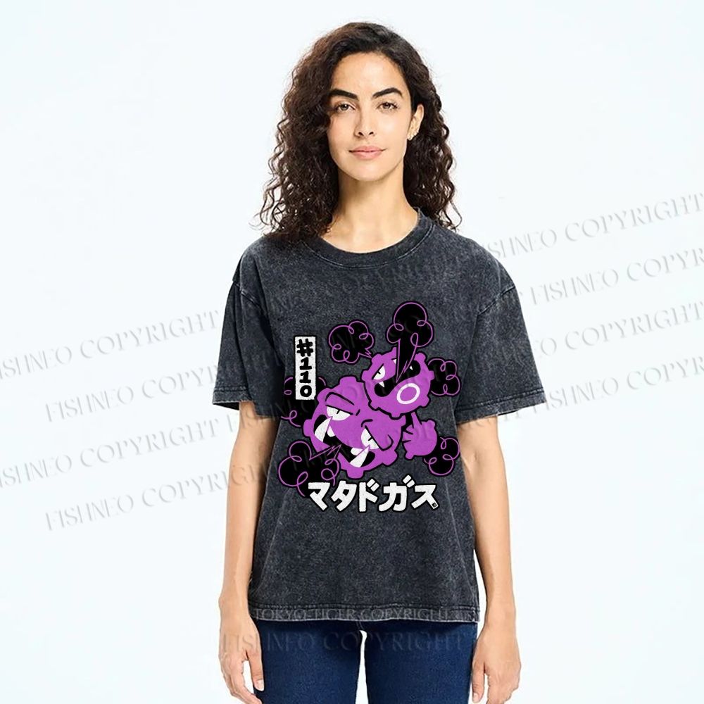 Unisex Japanese Anime Gastly Printed Washed Tee