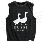 Unisex Goose Printed Washed Tank Top