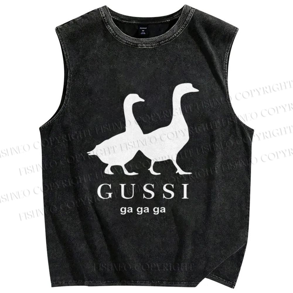 Unisex Goose Printed Washed Tank Top