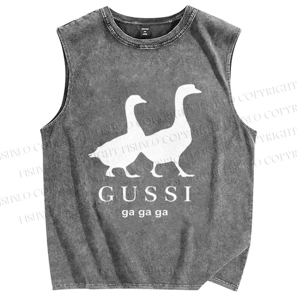 Unisex Goose Printed Washed Tank Top