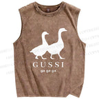 Unisex Goose Printed Washed Tank Top