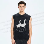 Unisex Goose Printed Washed Tank Top