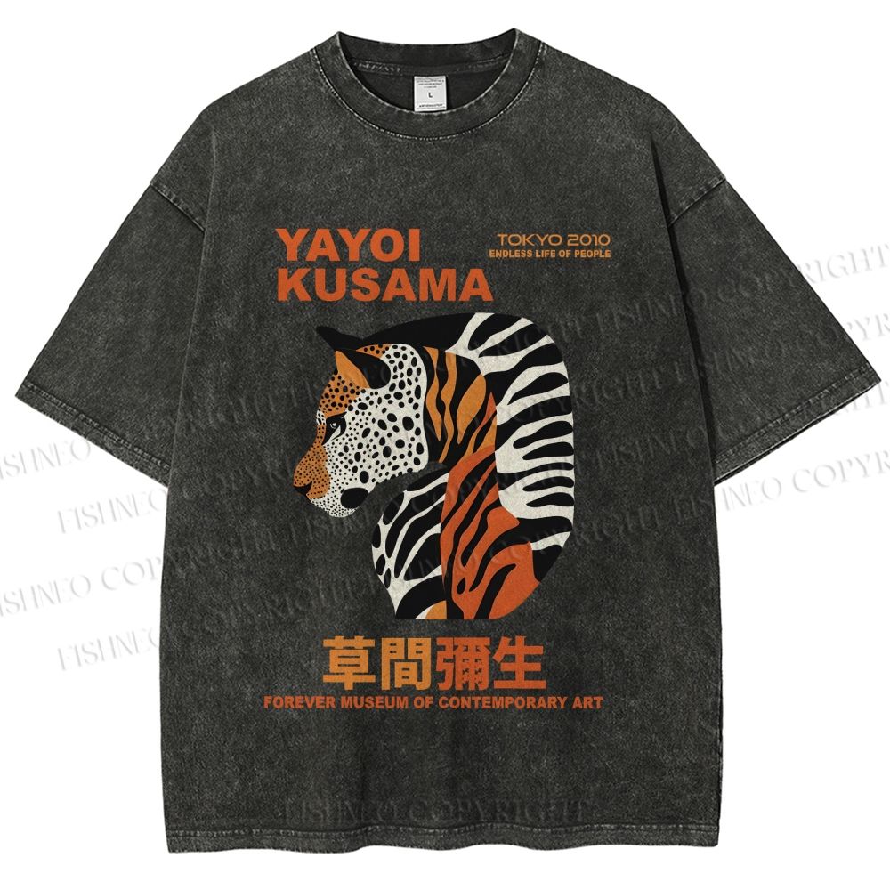 Unisex Japanese Yayoi Kusama Panther Printed Washed Tee