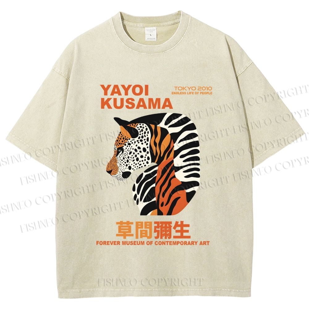 Unisex Japanese Yayoi Kusama Panther Printed Washed Tee