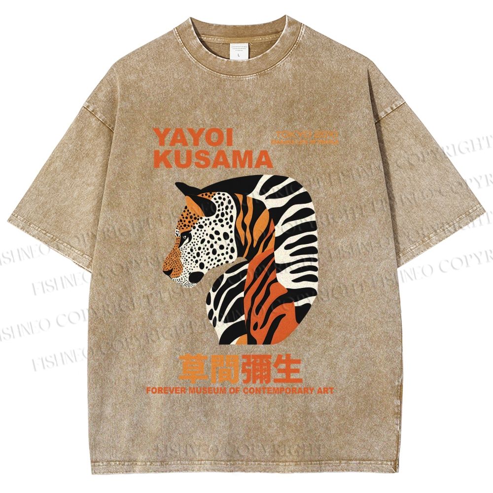 Unisex Japanese Yayoi Kusama Panther Printed Washed Tee