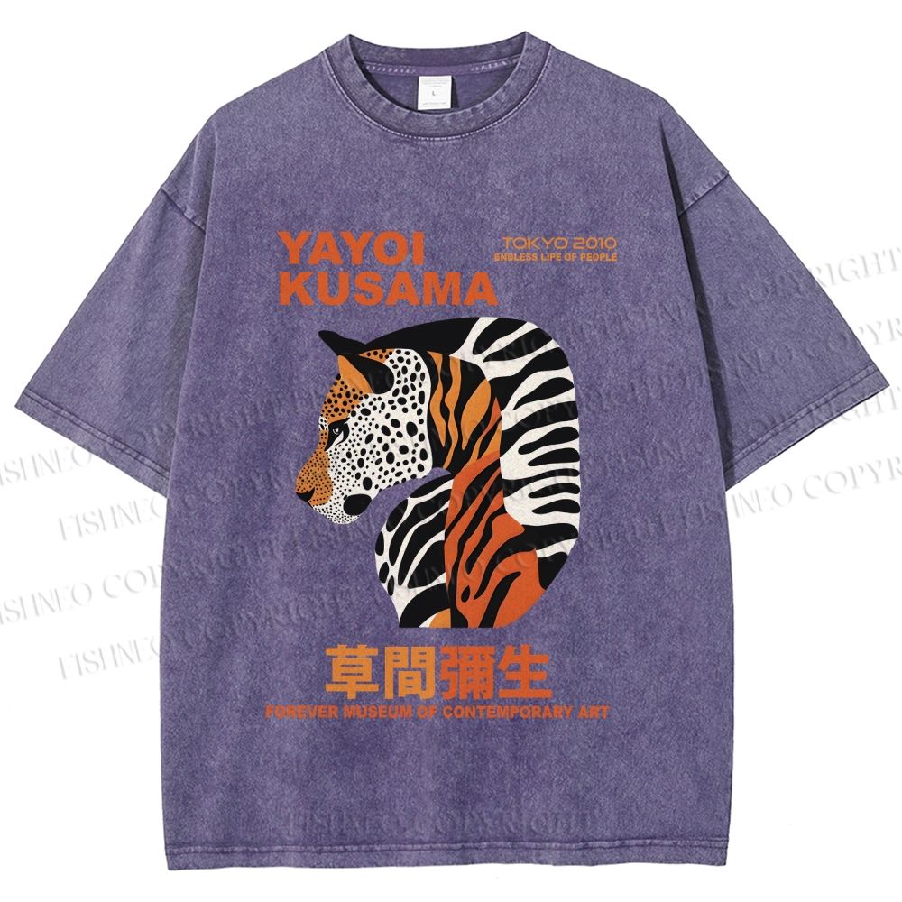 Unisex Japanese Yayoi Kusama Panther Printed Washed Tee