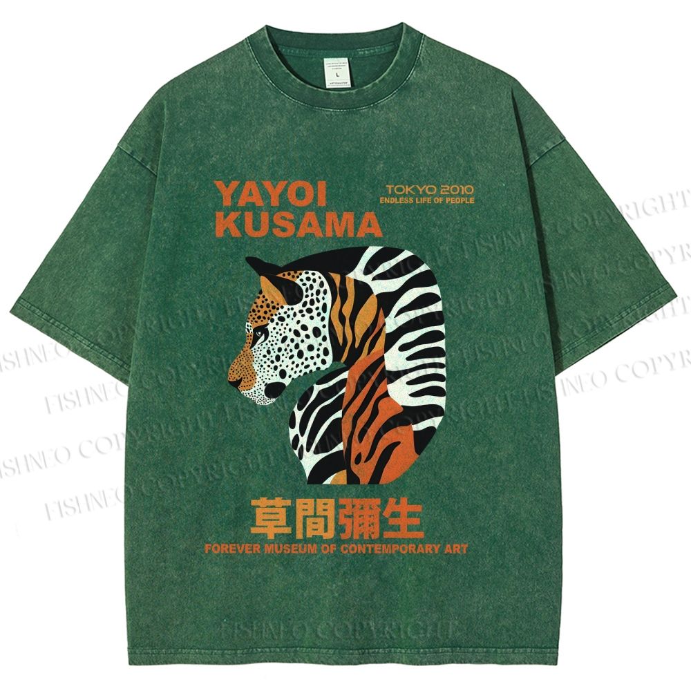 Unisex Japanese Yayoi Kusama Panther Printed Washed Tee