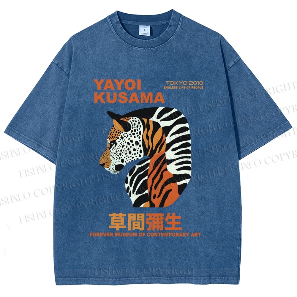 Unisex Japanese Yayoi Kusama Panther Printed Washed Tee