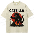 Unisex Catzilla Printed Washed Tee
