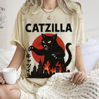 Unisex Catzilla Printed Washed Tee