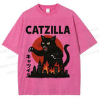 Unisex Catzilla Printed Washed Tee