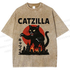 Unisex Catzilla Printed Washed Tee