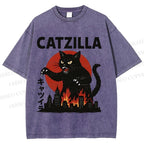 Unisex Catzilla Printed Washed Tee