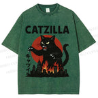 Unisex Catzilla Printed Washed Tee
