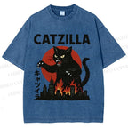 Unisex Catzilla Printed Washed Tee