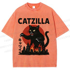 Unisex Catzilla Printed Washed Tee