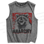 Unisex Anarchy Raccoon Printed Washed Tank Top