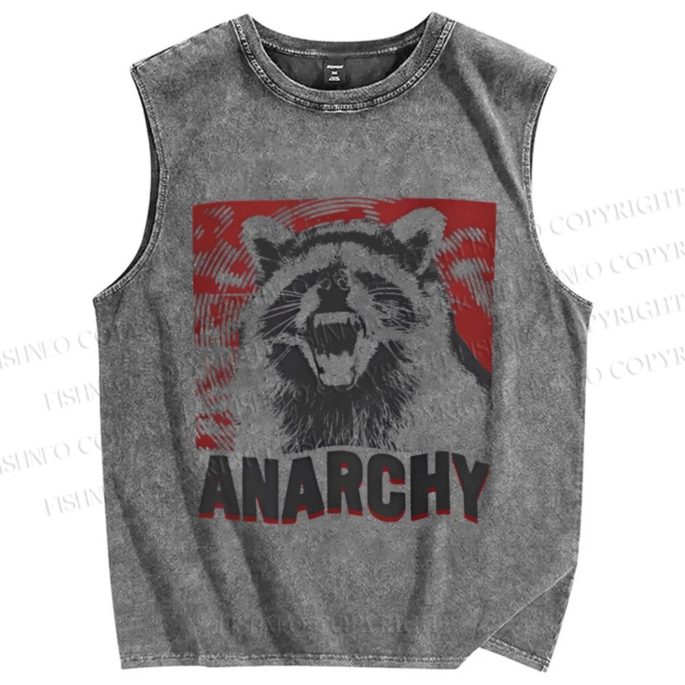 Unisex Anarchy Raccoon Printed Washed Tank Top