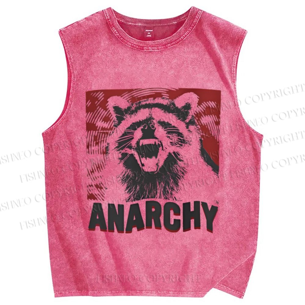 Unisex Anarchy Raccoon Printed Washed Tank Top