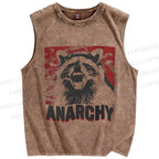 Unisex Anarchy Raccoon Printed Washed Tank Top