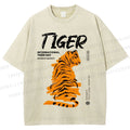 Unisex Tiger Printed Washed Tee