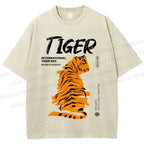 Unisex Tiger Printed Washed Tee