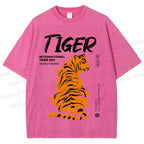 Unisex Tiger Printed Washed Tee