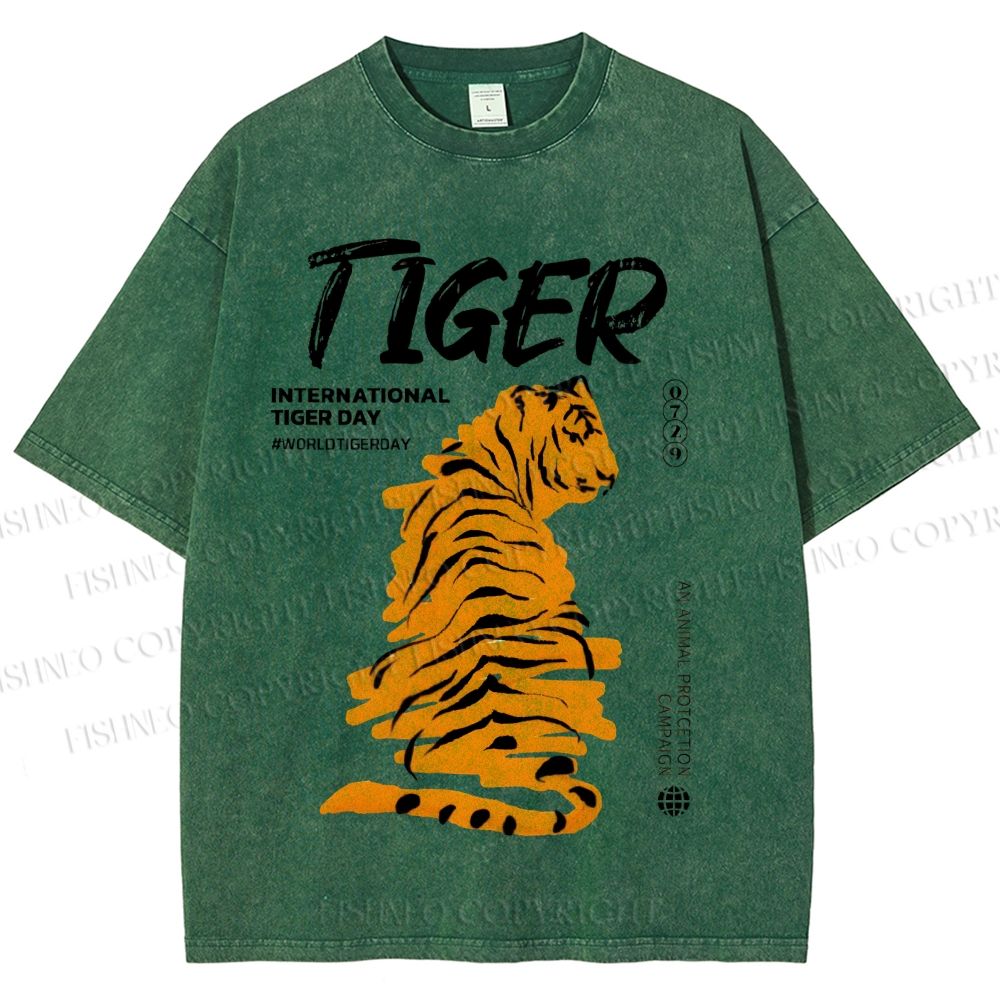 Unisex Tiger Printed Washed Tee