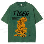 Unisex Tiger Printed Washed Tee