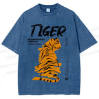 Unisex Tiger Printed Washed Tee