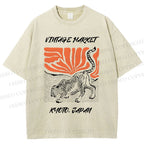 Unisex Japanese Tiger Printed Washed Tee