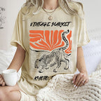 Unisex Japanese Tiger Printed Washed Tee