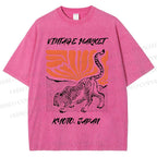 Unisex Japanese Tiger Printed Washed Tee