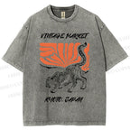 Unisex Japanese Tiger Printed Washed Tee