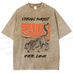 Unisex Japanese Tiger Printed Washed Tee