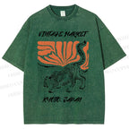 Unisex Japanese Tiger Printed Washed Tee