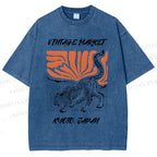 Unisex Japanese Tiger Printed Washed Tee
