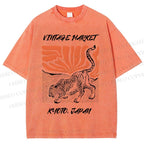 Unisex Japanese Tiger Printed Washed Tee