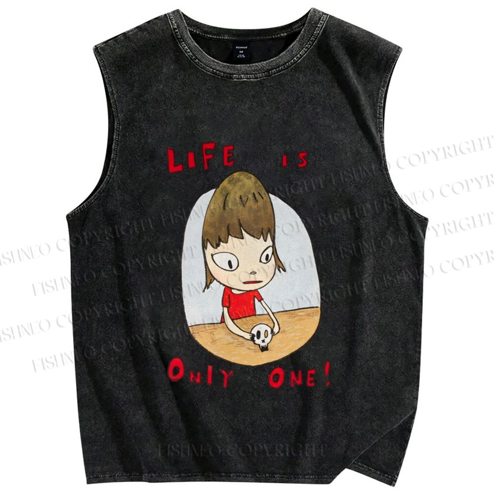 Unisex Yoshitomo Nara Printed Washed Tank Top