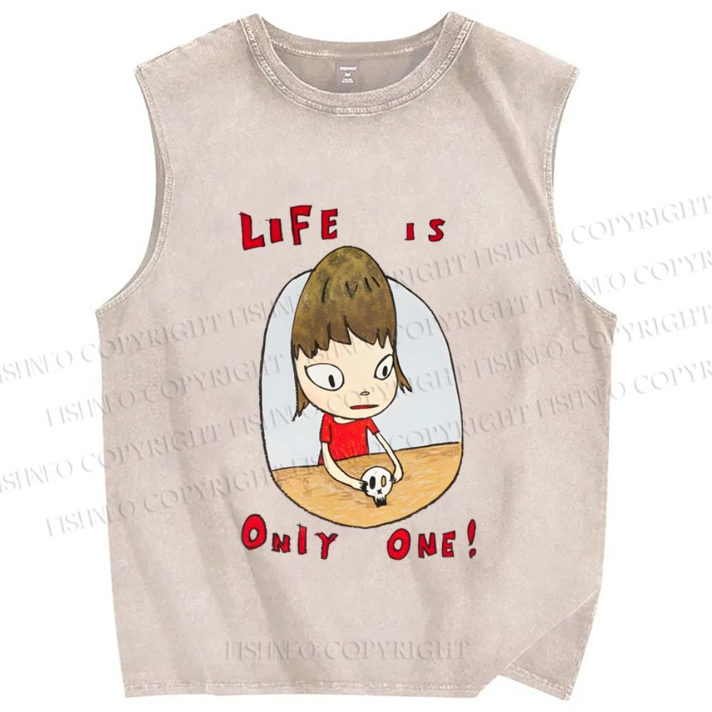 Unisex Yoshitomo Nara Printed Washed Tank Top