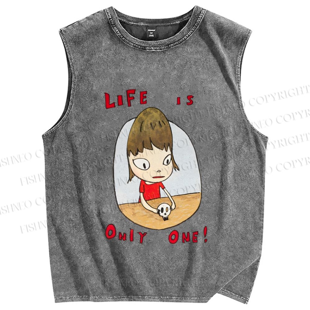 Unisex Yoshitomo Nara Printed Washed Tank Top