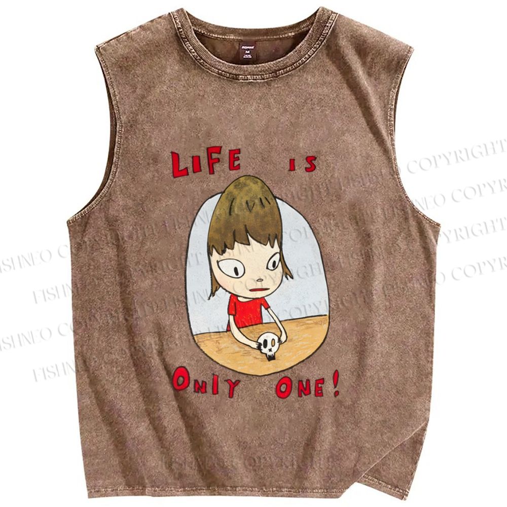 Unisex Yoshitomo Nara Printed Washed Tank Top