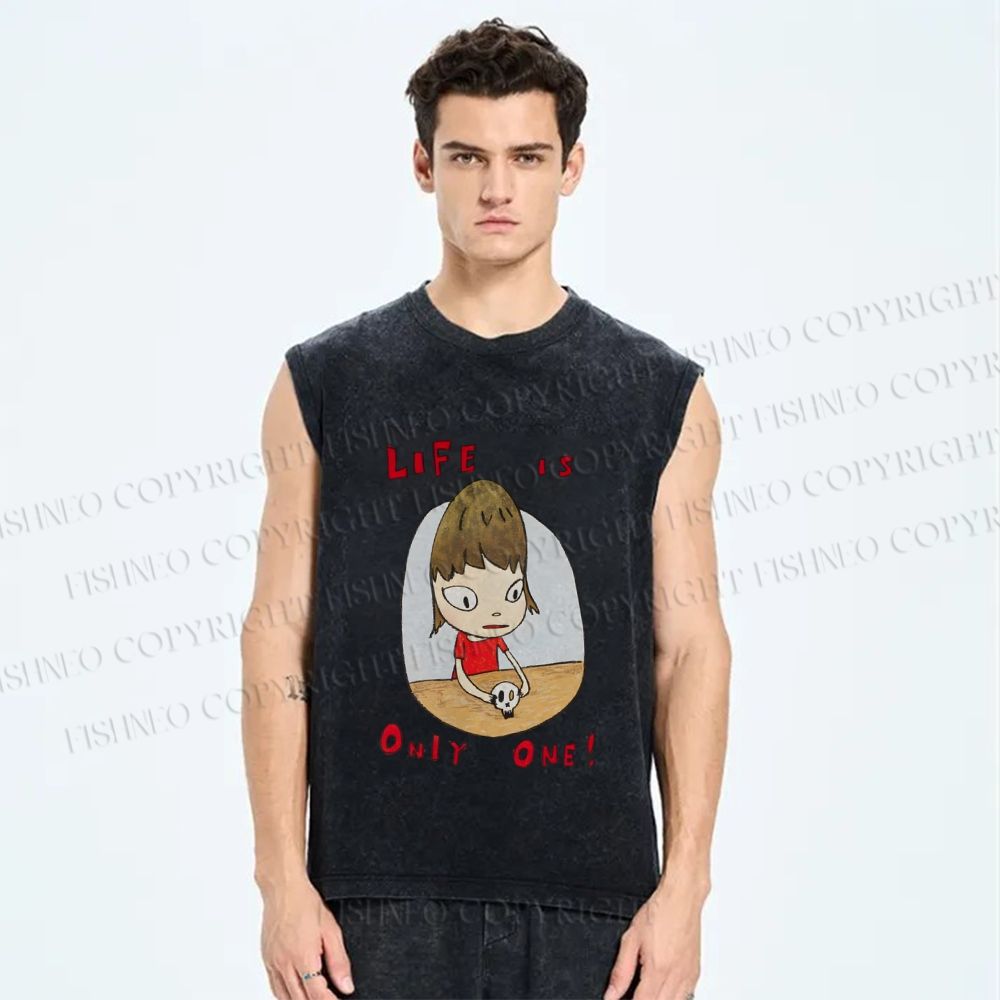 Unisex Yoshitomo Nara Printed Washed Tank Top