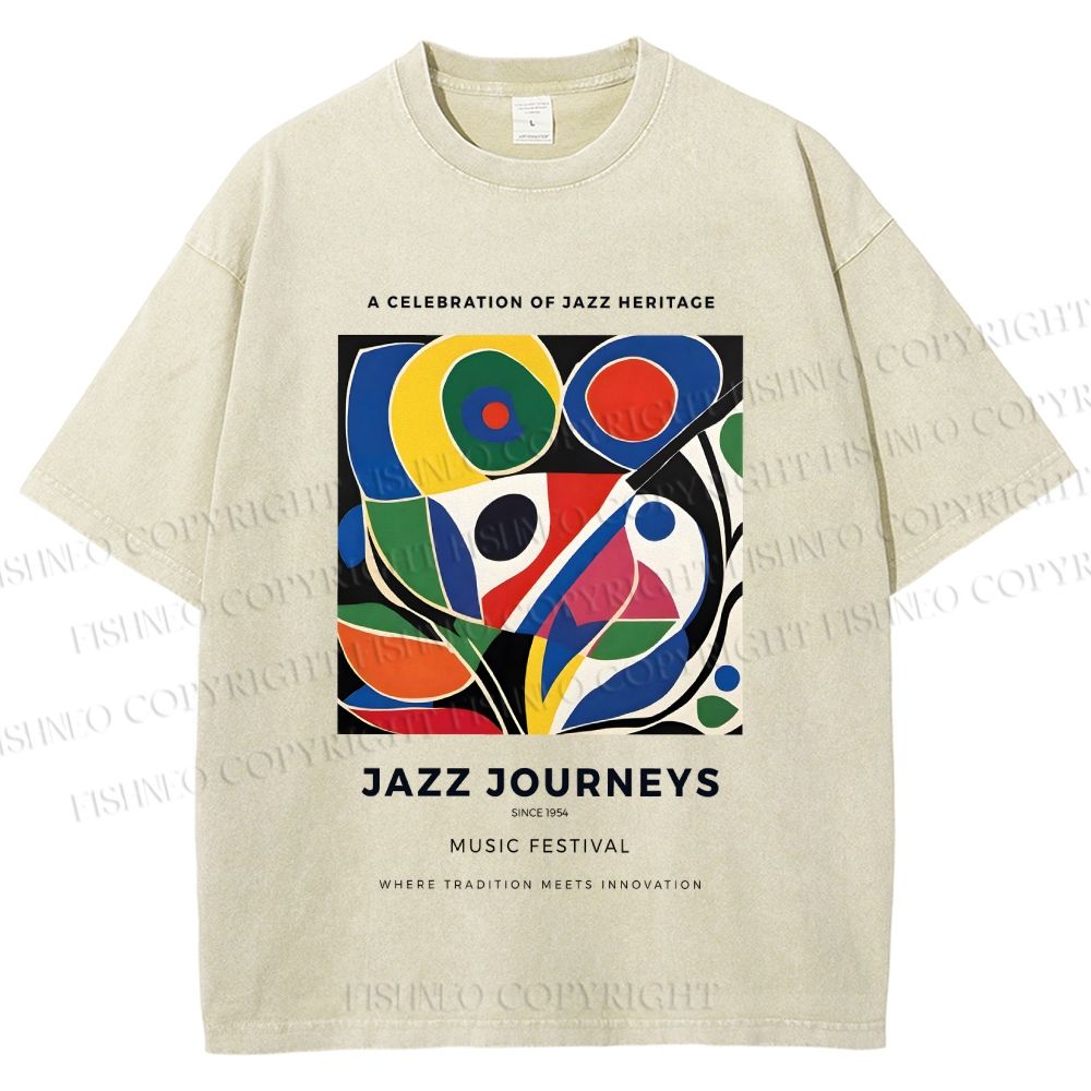 Unisex Colorful Art Geometric Printed Washed Tee